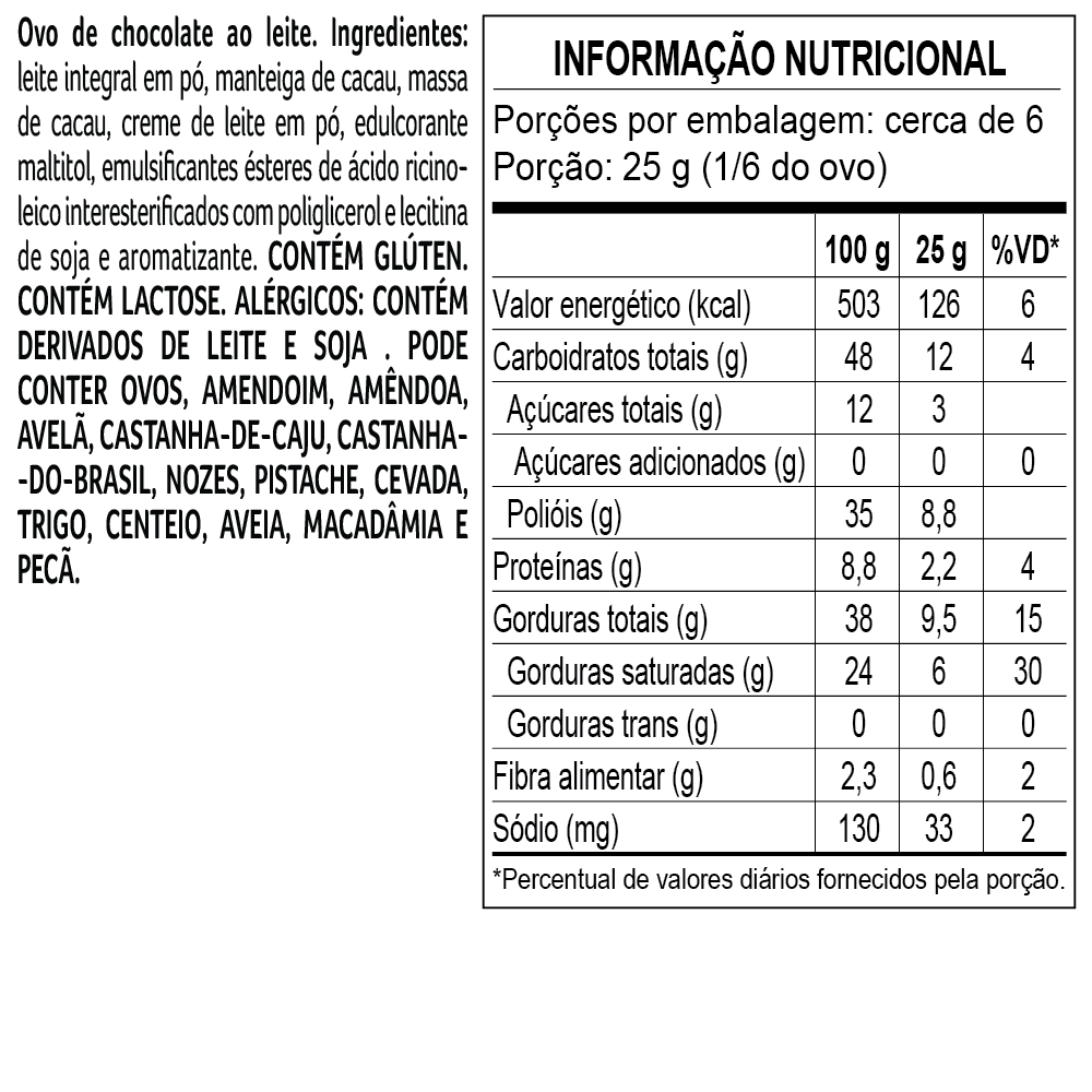 Ovo de Páscoa laCreme ao Leite Zero Adição de Açúcar 180g