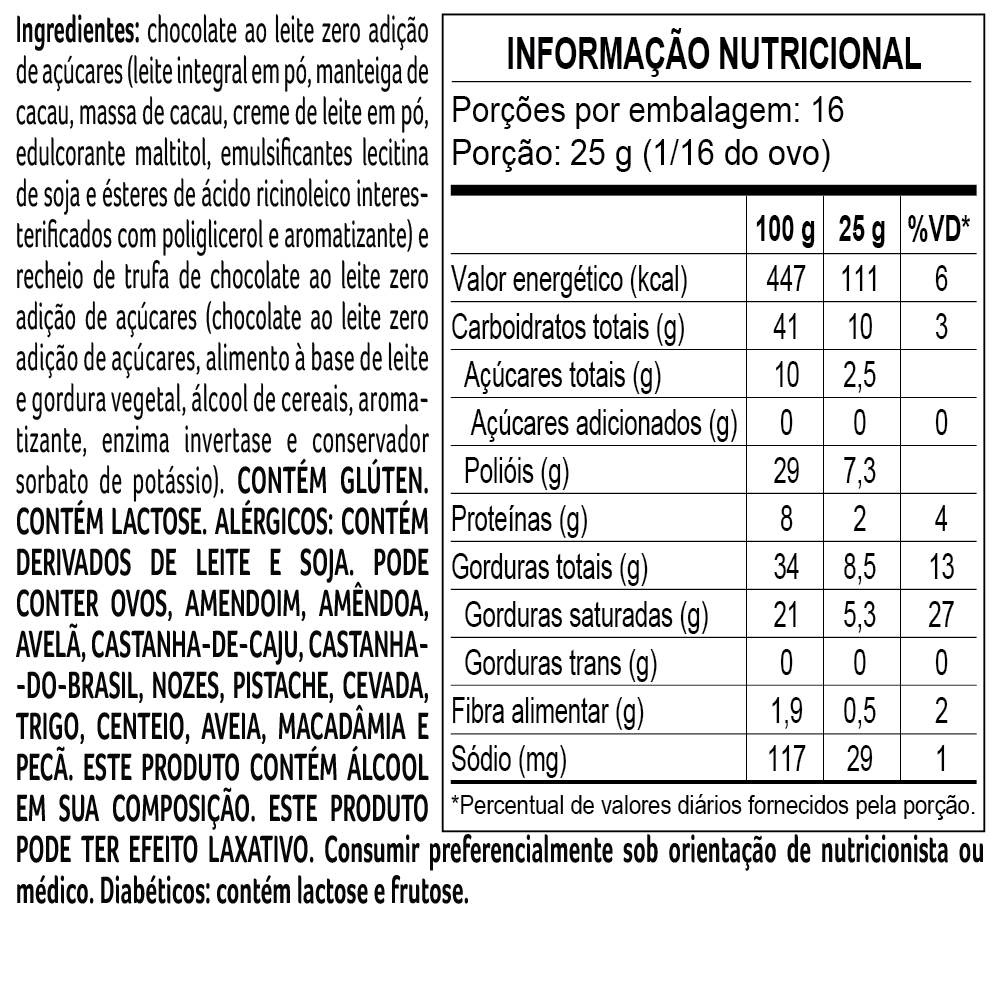 Ovo de Páscoa Recheado laCreme ao Leite Zero Adição de Açúcar 400g