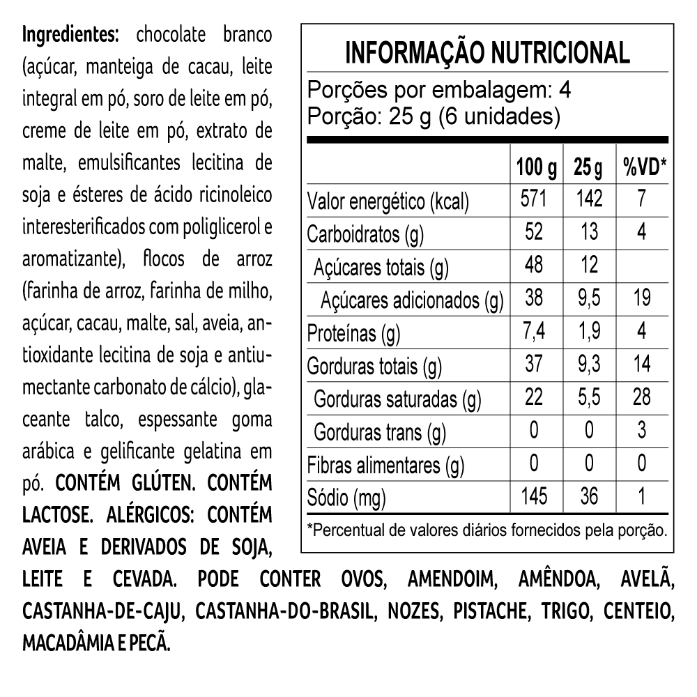 Drageado Bytes de Chocolate Branco Crocante 100g